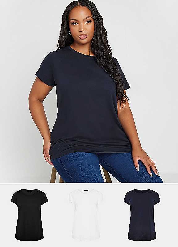 Yours Women's Dark Blue 3 Pack Core T-Shirts In | : 26/28 - Image 3