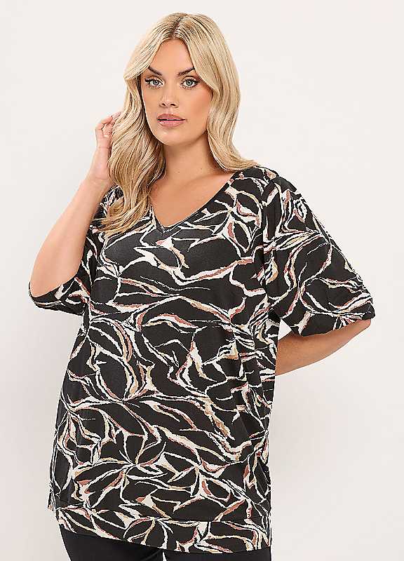 Yours Women's Black Abstract Print Pleat Top In | Size: 26-28 - Image 6