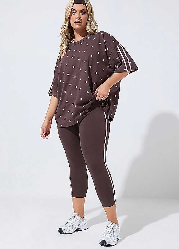 Yours Women's Side Stripe Cropped Leggings Pants in Chocolate | Size: 26-28 - Image 6