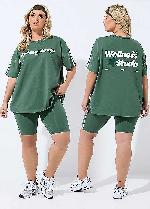 Yours Women's Dark Green Active 'Wellness Studio' T-Shirt In | Size: 14 - Image 6