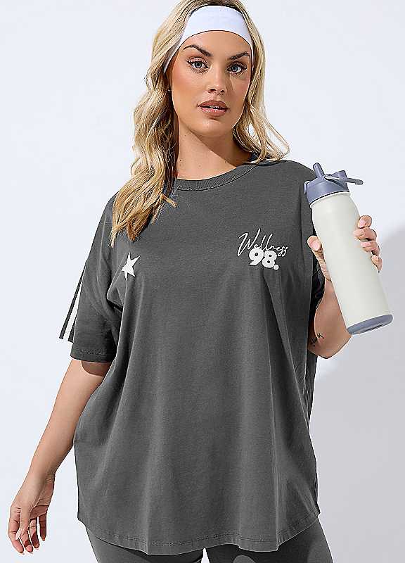 Yours Women's Dark Grey Active 'Wellness Studio' T-Shirt In | Size: 14 - Image 7