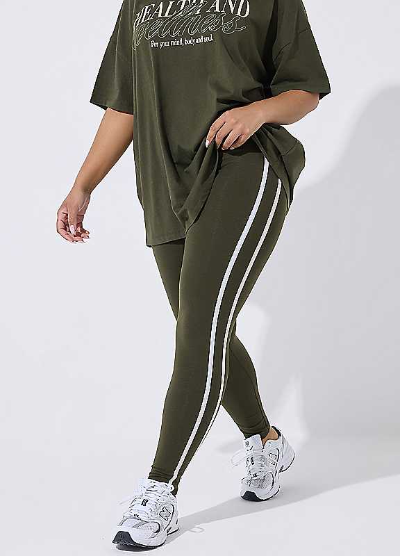 Yours Active Curve Green Side Stripe Leggings - Women's - Plus Size Curve - Image 7