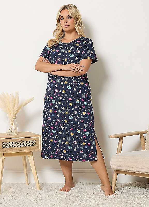 Yours Curve Women's Blue Multi Midaxi Nightdress - Image 4