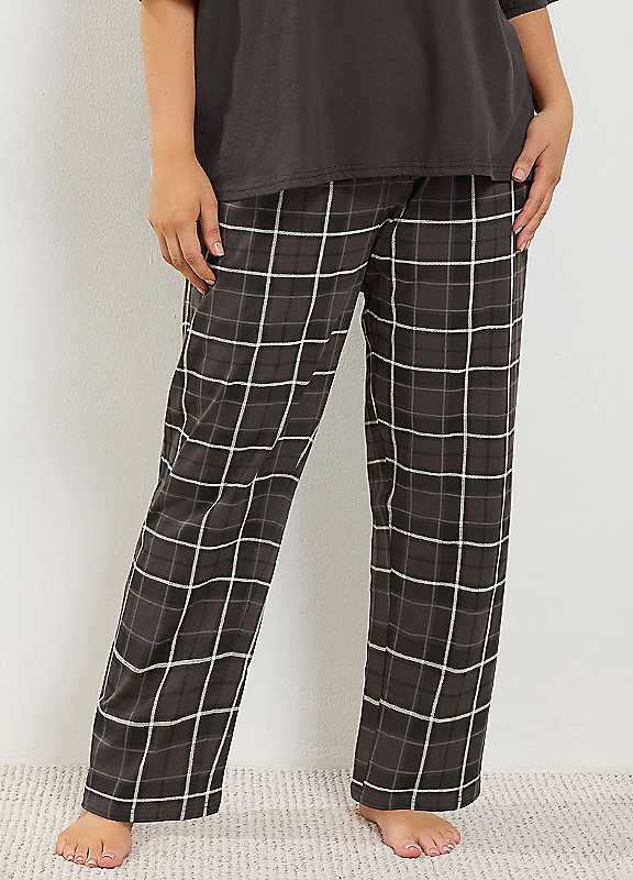 Yours Women's Chocolate Check Wide Leg Cotton Pyjama Bottoms In Size 26-28 - Image 3