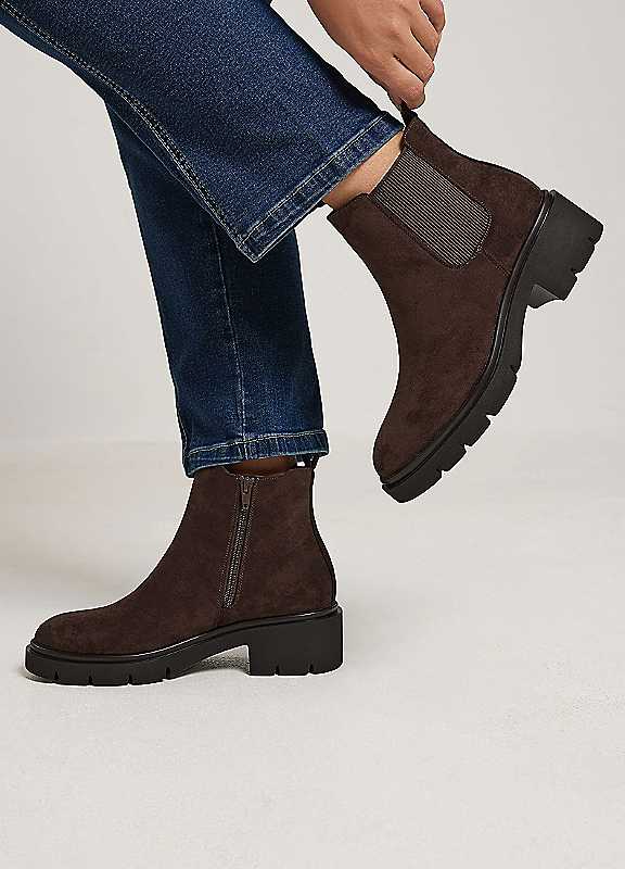 Yours Brown Cleated Chelsea Boots In Wide E Extra Wide Eee Fit