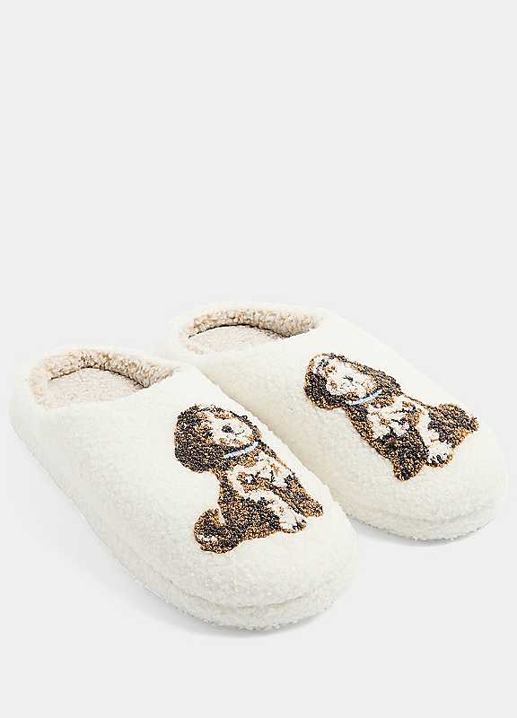 Yours Women's Cockapoo Slippers in Off White | Size: 5-6 - Image 6