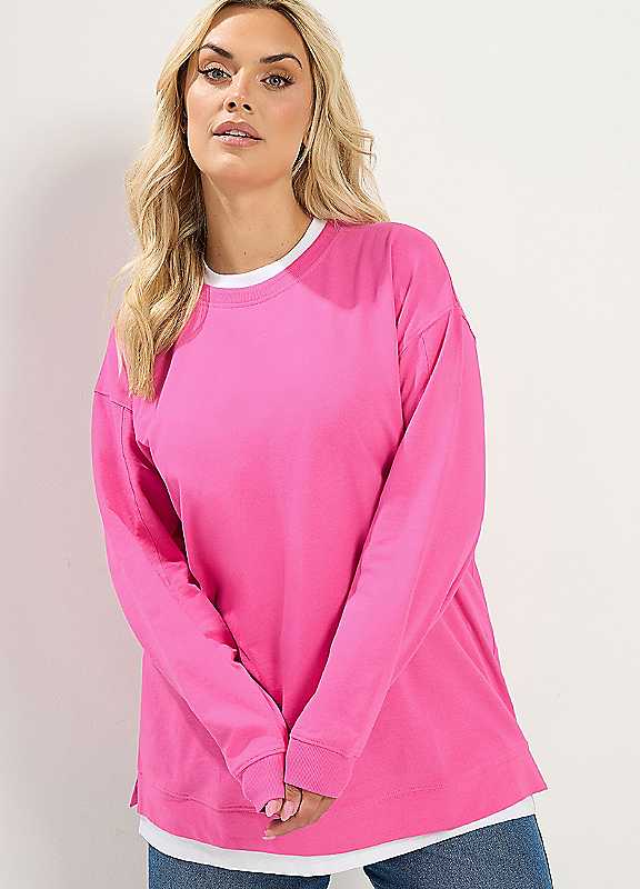 Yours Women's Bright Pink 2-In-1 Crew Neck Sweatshirt In Size 30-32 - Image 7