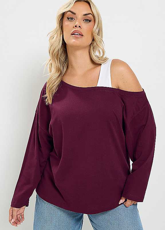 Yours Women's Burgundy 2 In 1 Long Sleeve Top In Size 30-32 - Image 6