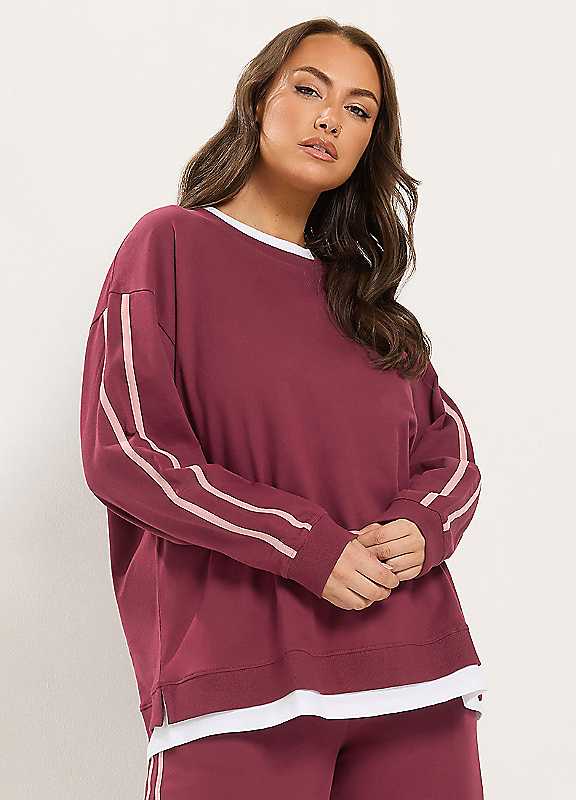 Yours Women's Red 2-In-1 Side Stripe Cotton Sweatshirt In Size 22-24 - Image 6