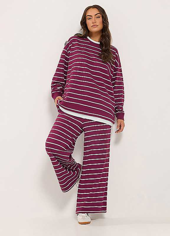 Yours Women's Burgundy 2-In-1 Stripe Cotton Sweatshirt In | Size: 22/24 - Image 6