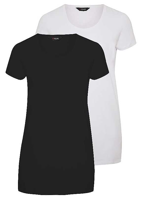 Yours Women's White 2 Pack Longline T-Shirts In | Size: 16 - Image 2