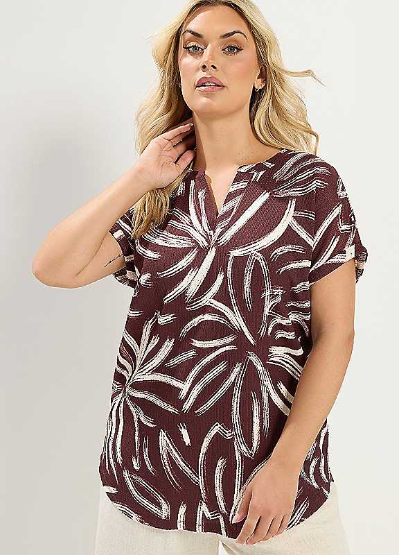 Yours Women's Chocolate Abstract Print Blouse In | : 26/28 - Image 6