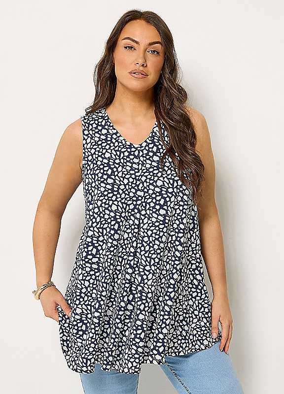 Yours Women's Mid Navy Abstract Print Front Pleat Vest Top In Size 18 - Image 2