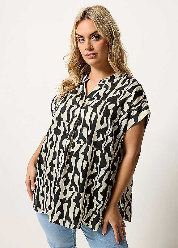 Yours Women's Multicolor Abstract Print Pleated Blouse | Size: 22/24 - Image 7