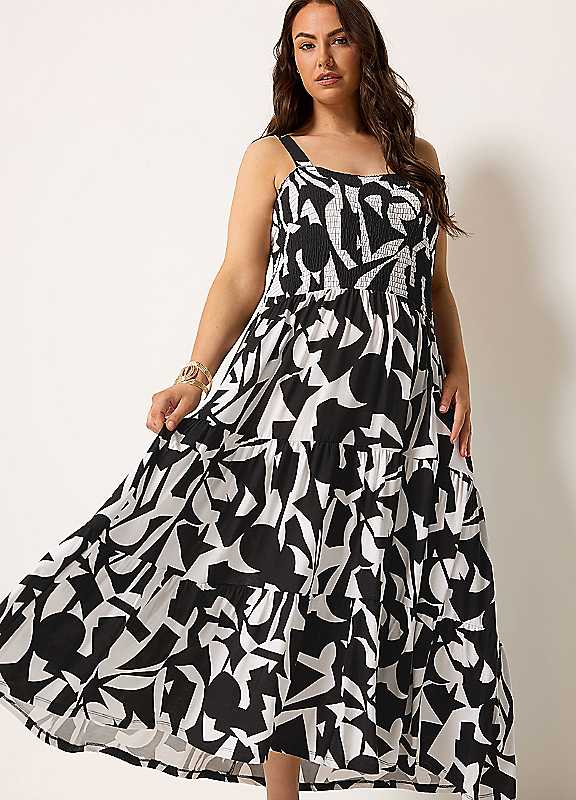 Yours Women's Black Abstract Shirred Dress In | Size: 26-28 - Image 2