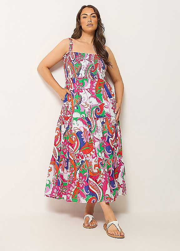 Yours Women's Multicolor Abstract Shirred Maxi Sundress | Size: 20 - Image 2