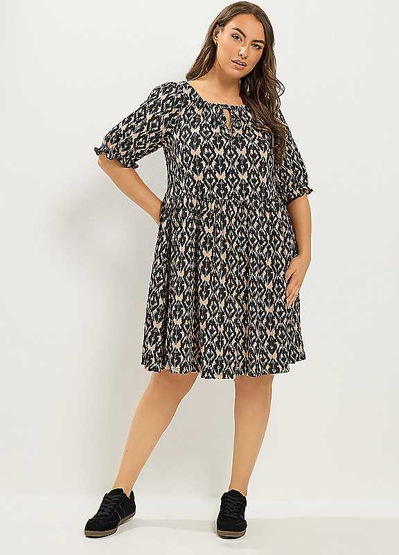 Yours Women's Abstract Short Sleeve Dress in Black | Size: 30-32 - Image 3