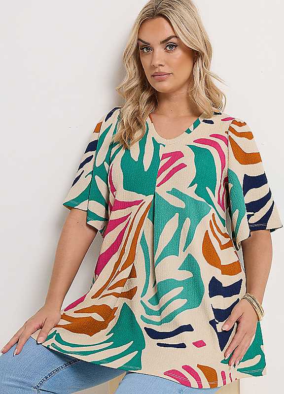 Yours Women's Multi Abstract Textured Pleated Front Top Size 18 - Image 2