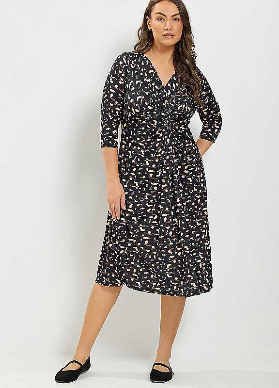 Yours Women's Black Abstract Twist Front Midi Dress In | : Size 20 - Image 2