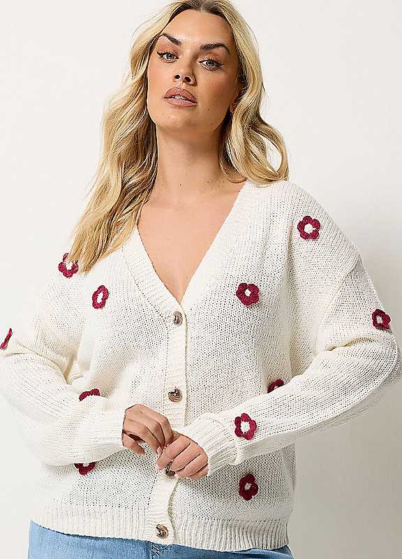 Yours Women's Ivory Applique Flower Cardigan In | Size: 26-28 - Image 3