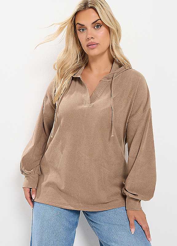 Yours Women's Light Brown Balloon Sleeve Hoodie In | : 26/28 - Image 2