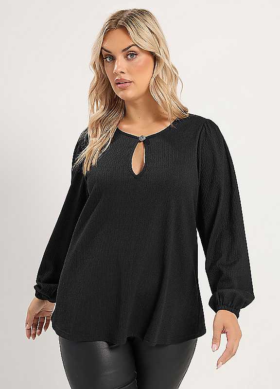 Yours Women's Balloon Sleeve Top in Black | Size: 26-28 - Image 7