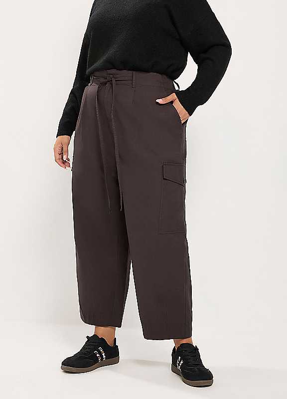 Yours Women's Brown Barrel Cargo Trousers In | Size: 16 - Image 2