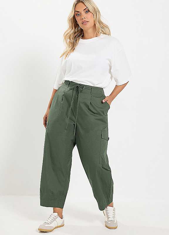Yours Women's Green Barrel Cargo Trousers In Size 14 - Image 6