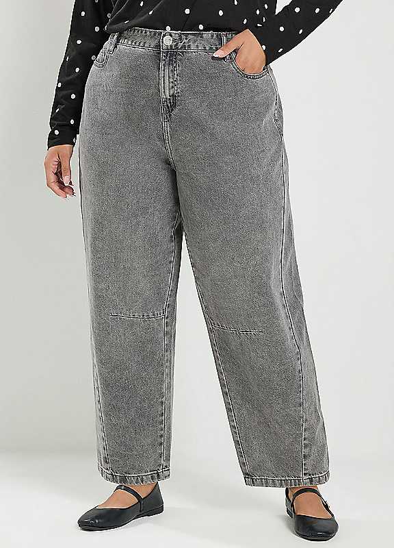 Yours Women's Mid Grey Barrel Leg Jeans In | Size: 26 - Image 6