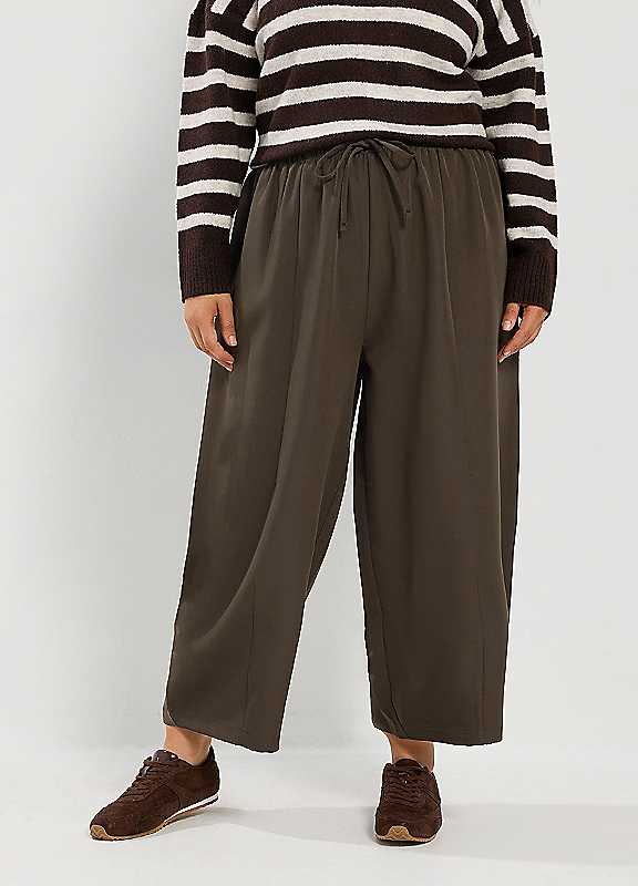 Yours Women's Chocolate Barrel Leg Trousers In | Size: 16S - Image 2
