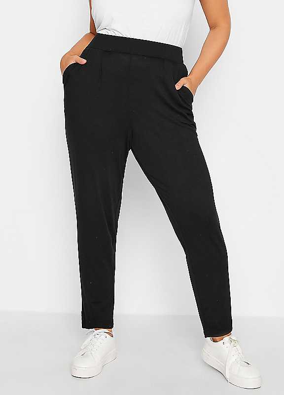 Yours Women's Black Double Pleat Jersey Stretch Joggers In Size 38-40 - Image 3