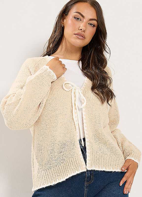 Yours Women's Tie Front Cardigan Sweater in Light Beige | Size: 30-32 - Image 6