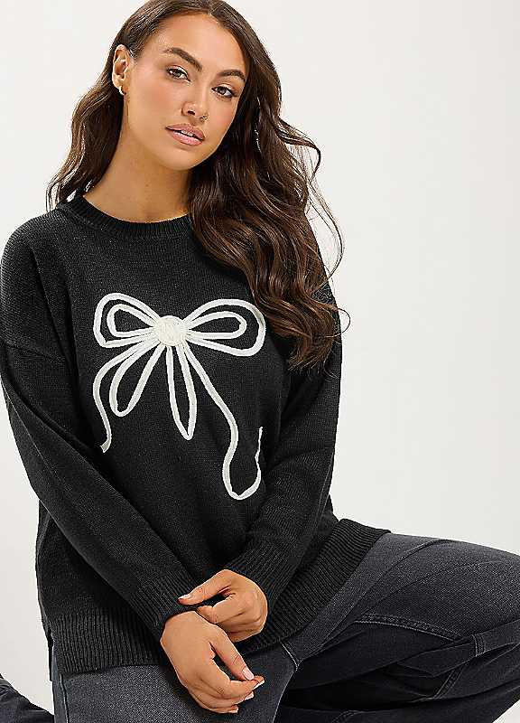 Yours Women's Black Bow Knit Jumper In | : 14/16 - Image 6