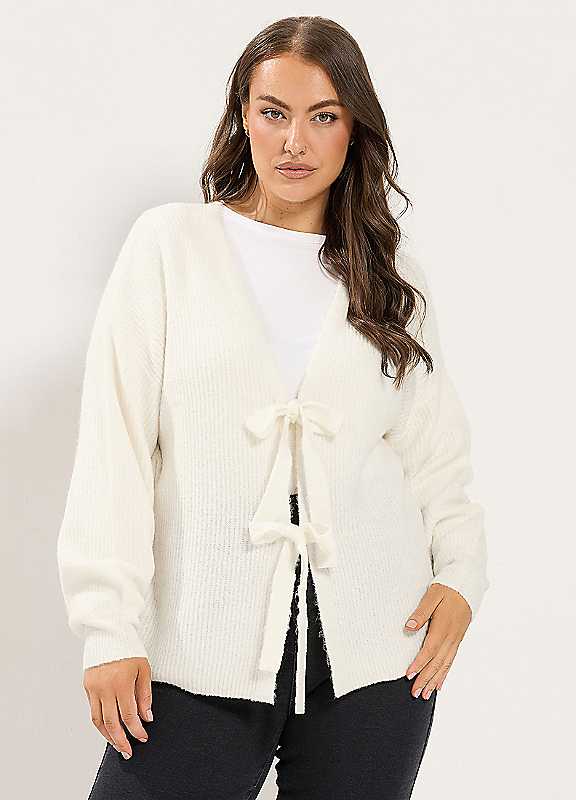 Yours Women's Cream Knitted Tie Front Cardigan In Size 30-32 - Image 7