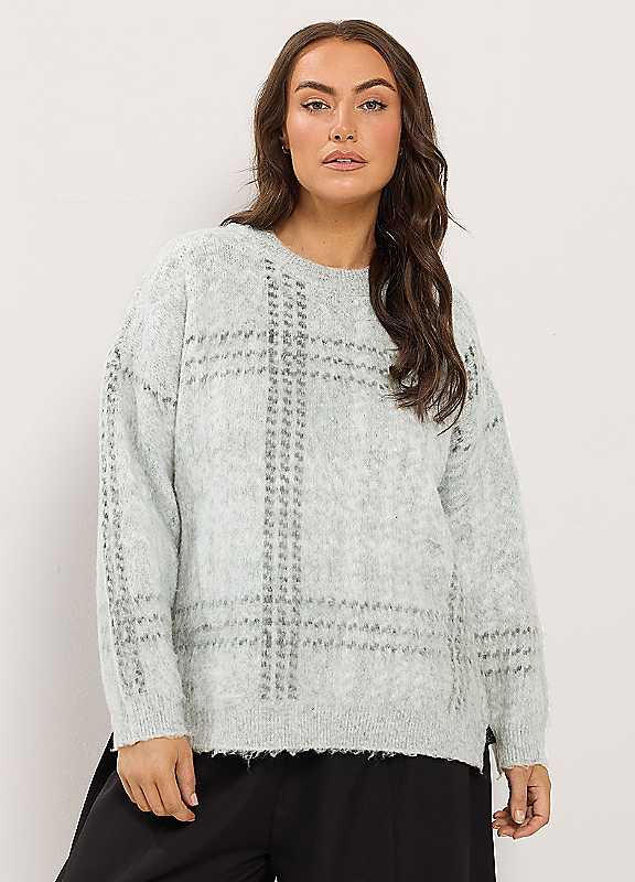 Yours Women's Grey Brushed Check Knitted Jumper In | Size: 18/20 - Image 6