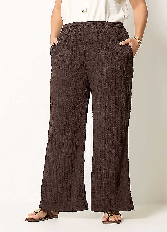 Yours Brown Curve Bubble Textured Trousers