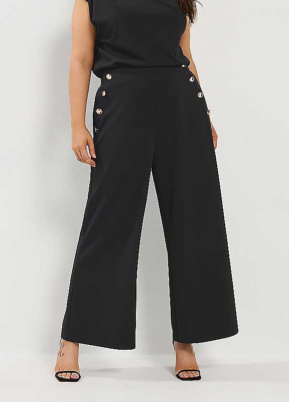 Yours Women's Black Button Detail Trousers In | Size: 16R - Image 2