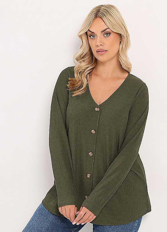 Yours Women's Button Front Top in Dark Olive | Size: 20 - Image 6