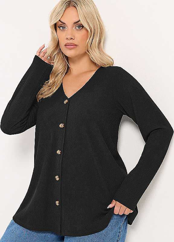 Yours Curve Women's Black Button Front Crepe Top - Image 7