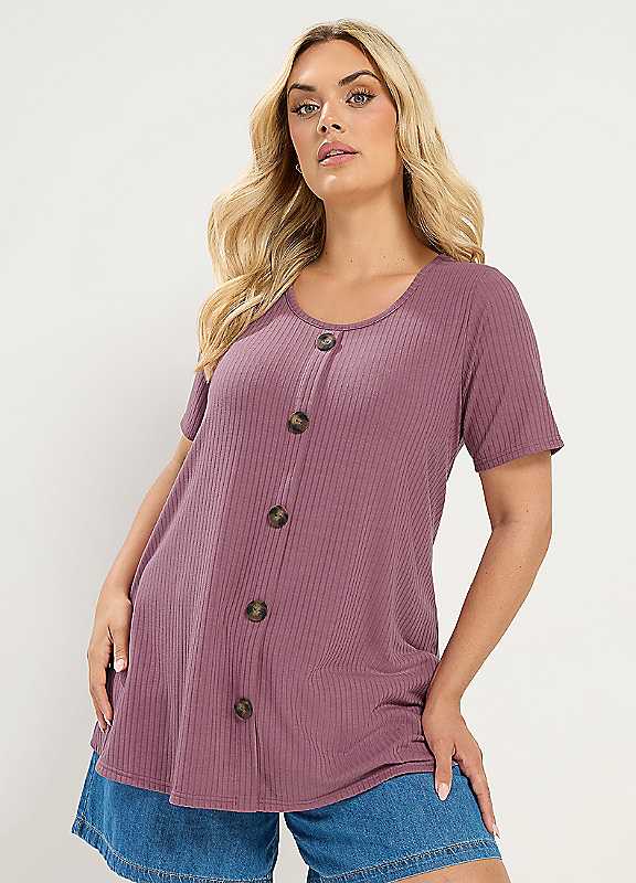 Yours Women's Button Front Ribbed Swing Top in Pink | Size: 14 - Image 6