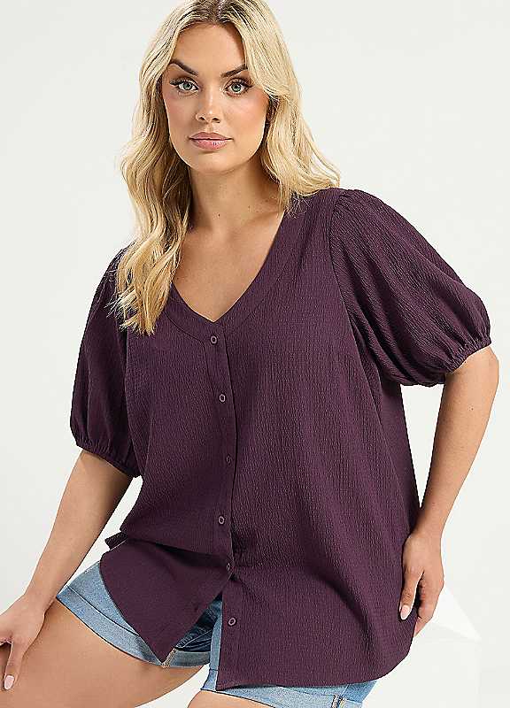 Yours Women's Plum Button Textured Blouse In Size 20 - Image 7