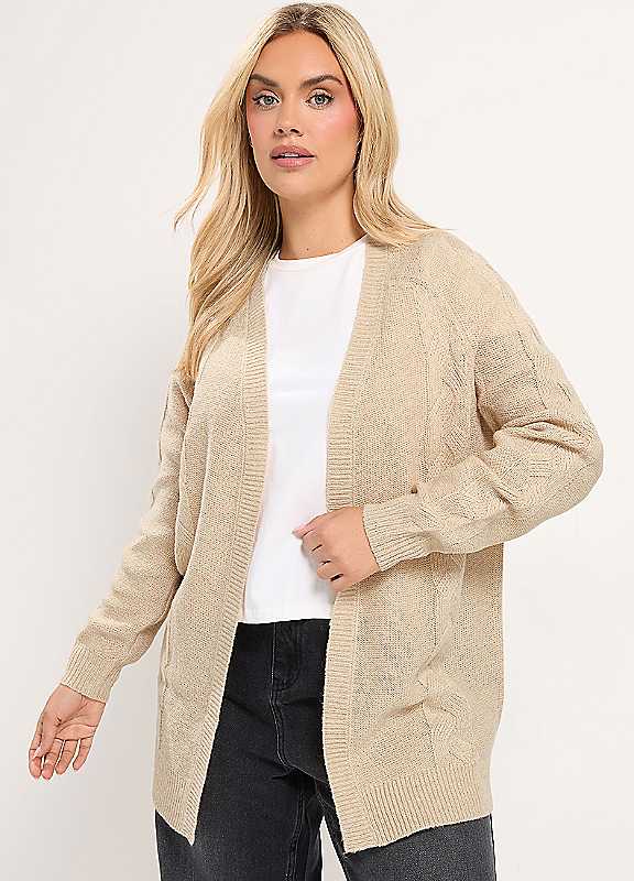 Yours Women's Cream Cable Knit Cardigan Sweater In | : 18/20 - Image 3