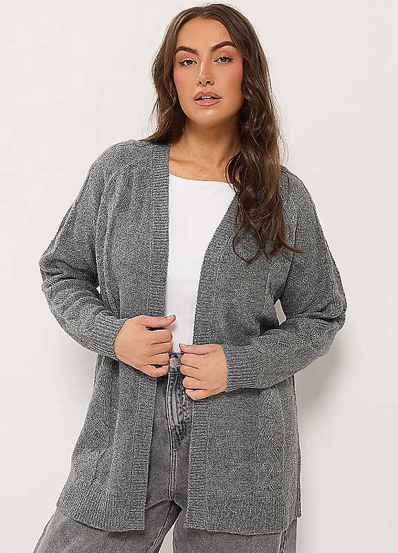 Yours Women's Grey Cable Knit Cardigan In | Size: 30-32 - Image 3