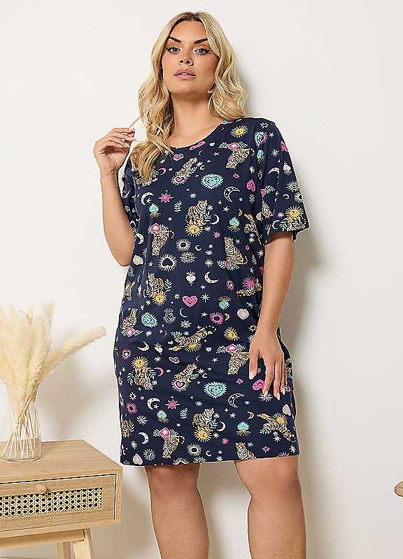 Yours Women's Mid Navy Celestial Cotton Nightdress In | Size: 38-40 - Image 4