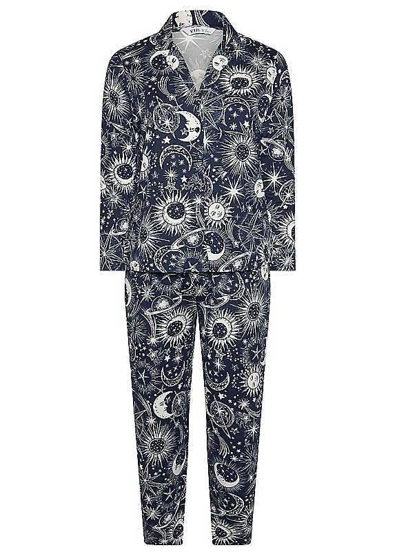 Yours Women's Celestial Print Soft Touch Pyjama Set in Dark Navy | Size: 34-36 - Image 2