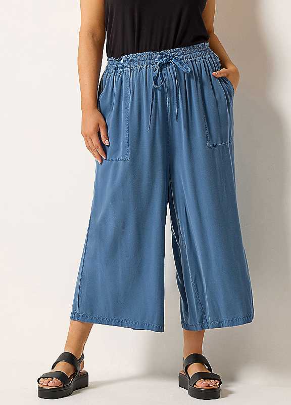 Yours Women's Chambray Culottes in Mid Blue | Size: 22-24 - Image 2