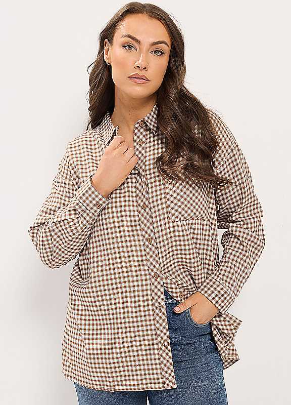 Yours Curve Mocha Brown Check Boyfriend Shirt - Women's - Plus Size Curve - Image 3