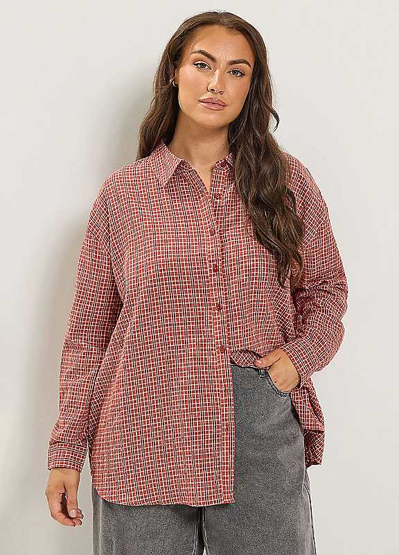 Yours Women's Orange Check Boyfriend Shirt In | Size: 18 - Image 2