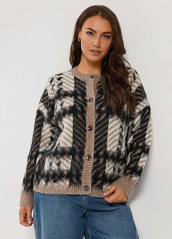 Yours Women's Check Crew Neck Cardigan Sweater in Brown | Size: 22-24 - Image 2