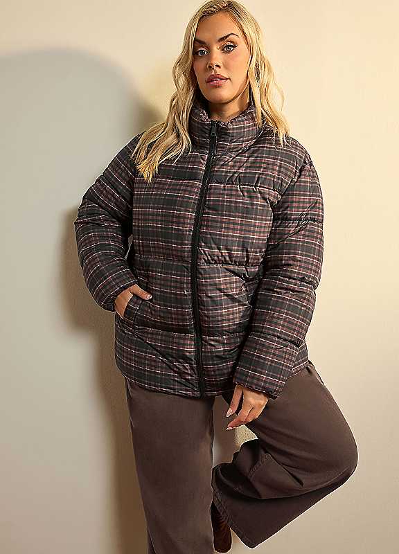Yours Women's Brown Check Padded Coat In | : Size 16 - Image 6
